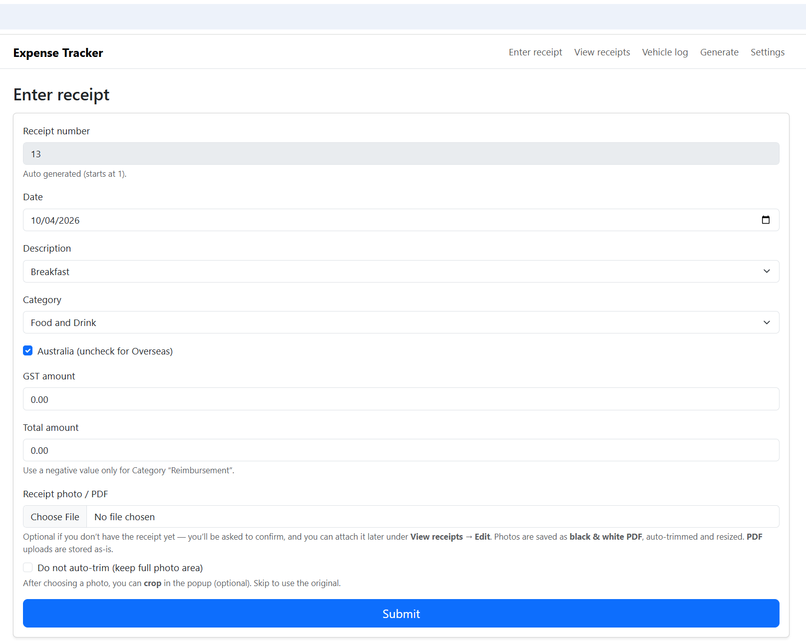 Expense Tracker screenshot